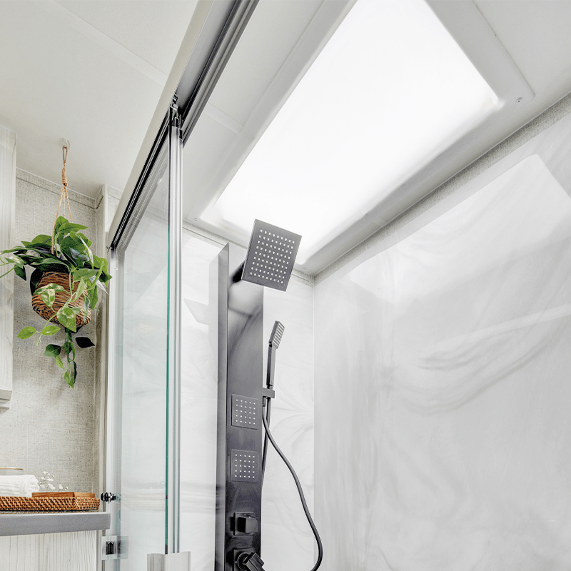 Custom acrylic shower solution by UFP Factory Built