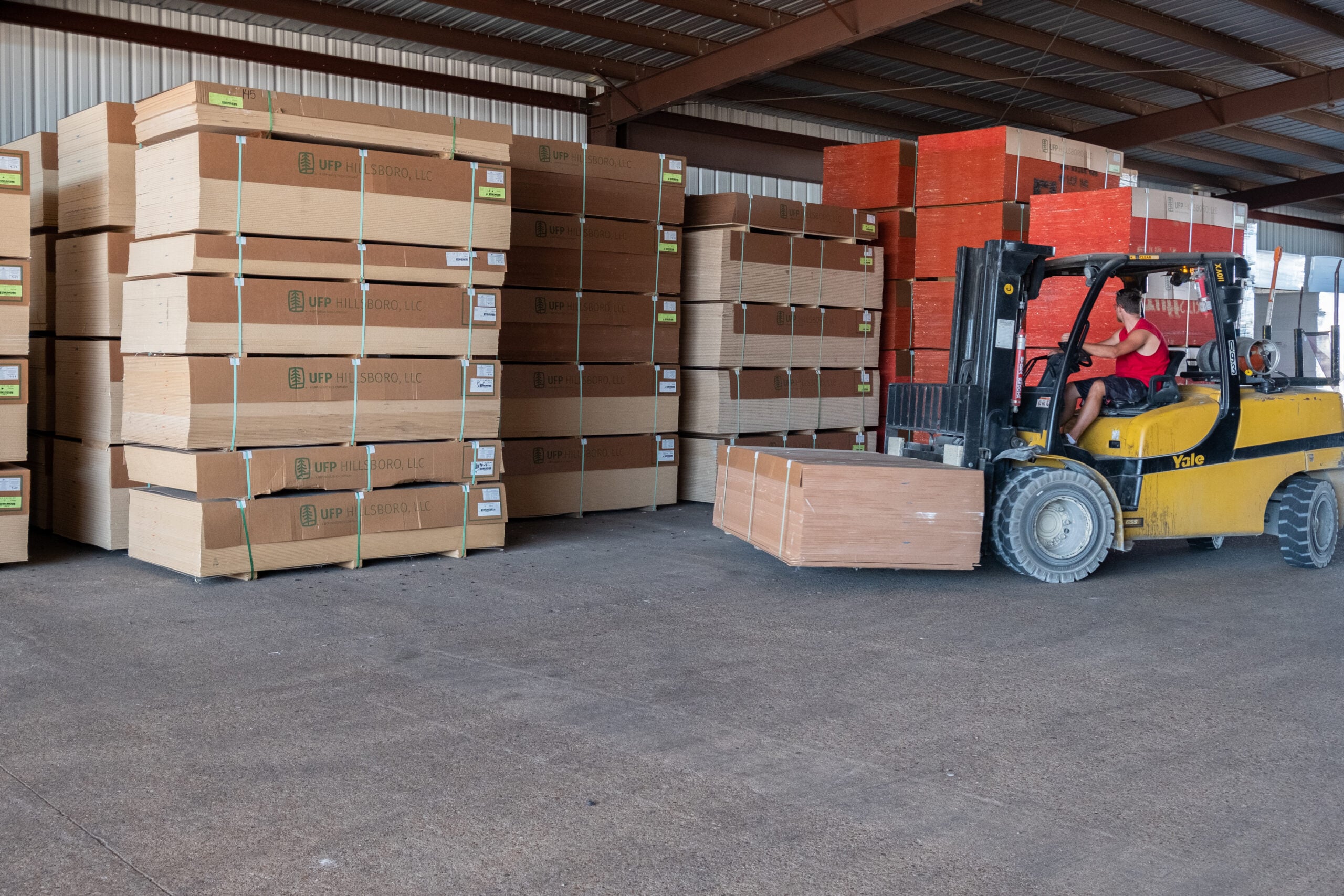 Stacked and sorted framing lumber at the Hillsboro manufacturing facility