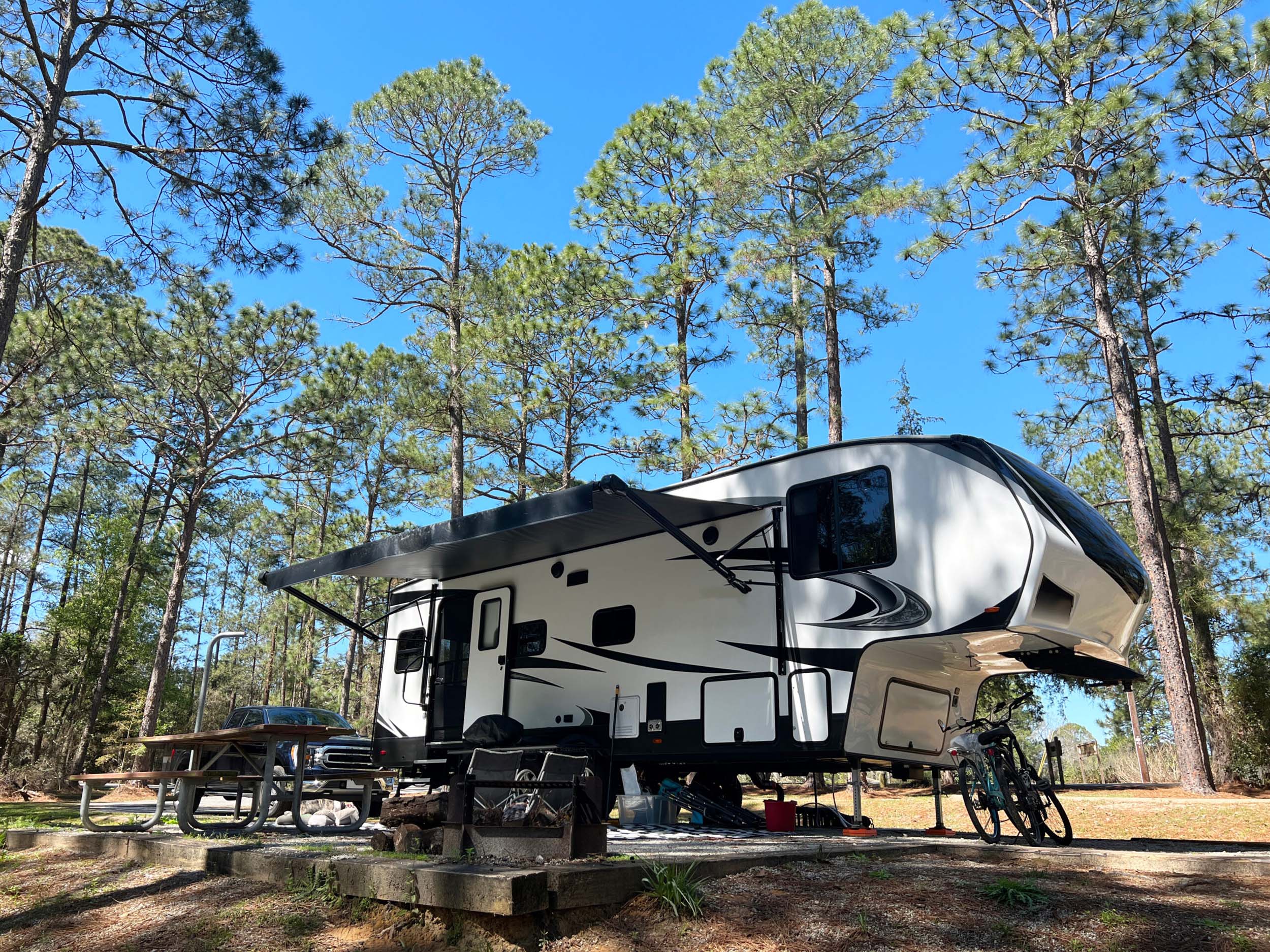 Recreational vehicle on an open highway